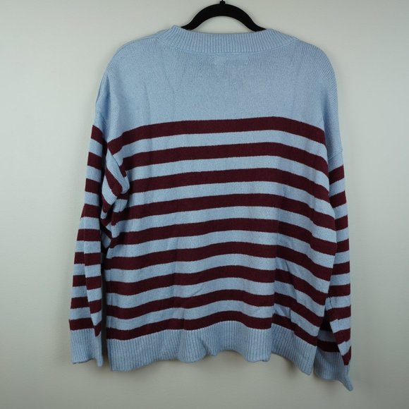 LOFT Light Blue‎ and Dark Red Striped Pullover Soft Sweater Size XL - Picture 6 of 6